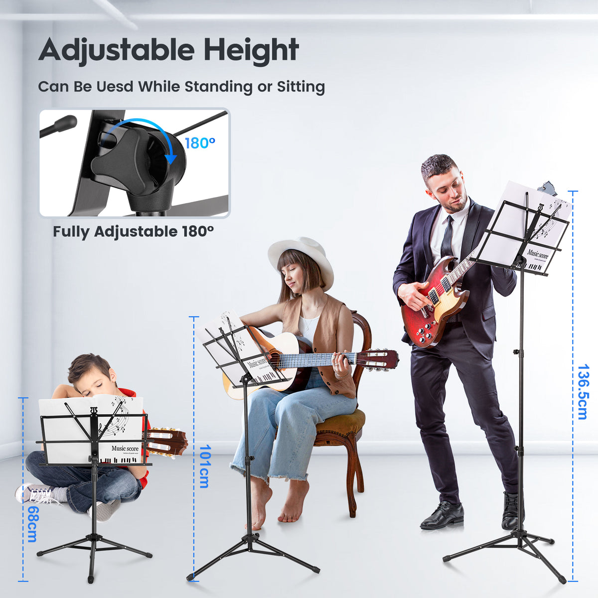 New Bee MS21 Folding Music Sheet Tripod Stand Metal Music