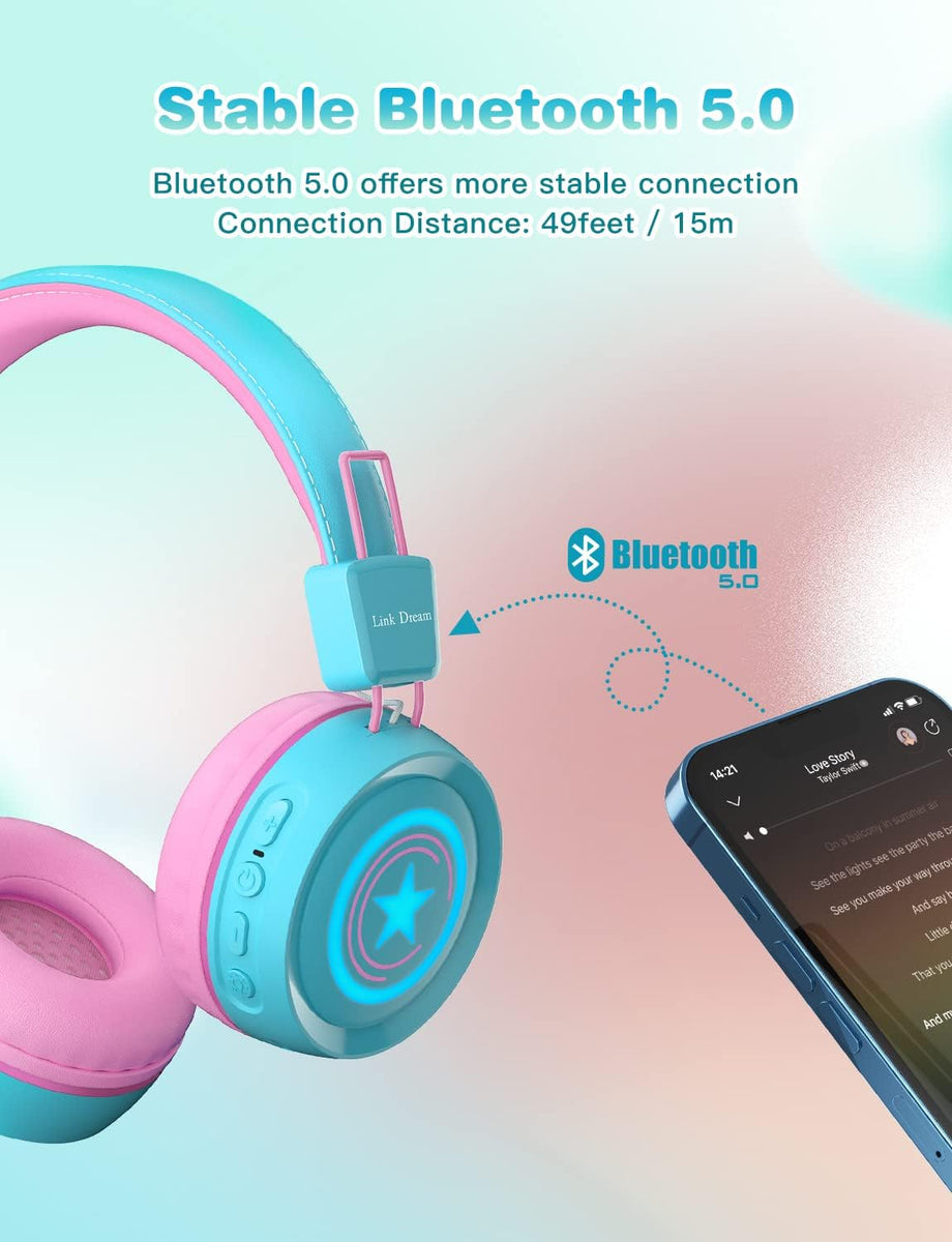 Kids Bluetooth Wireless Headphones for School, Boys Girls Over Ear Adjustable Foldable Headphones