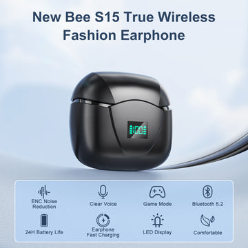 New Bee Wireless Headset Single-Ear Bluetooth Headset w/Noise-Canceling Mic  Ergonomic Design Earpiece 
