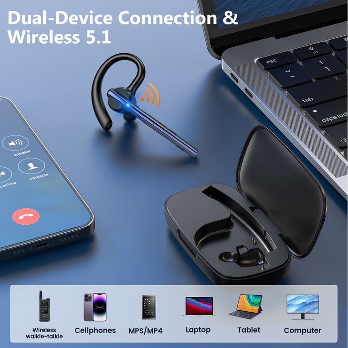 Bluetooth Headset 72H Talk Time Noise Cancelling Wireless Earpiece New ...