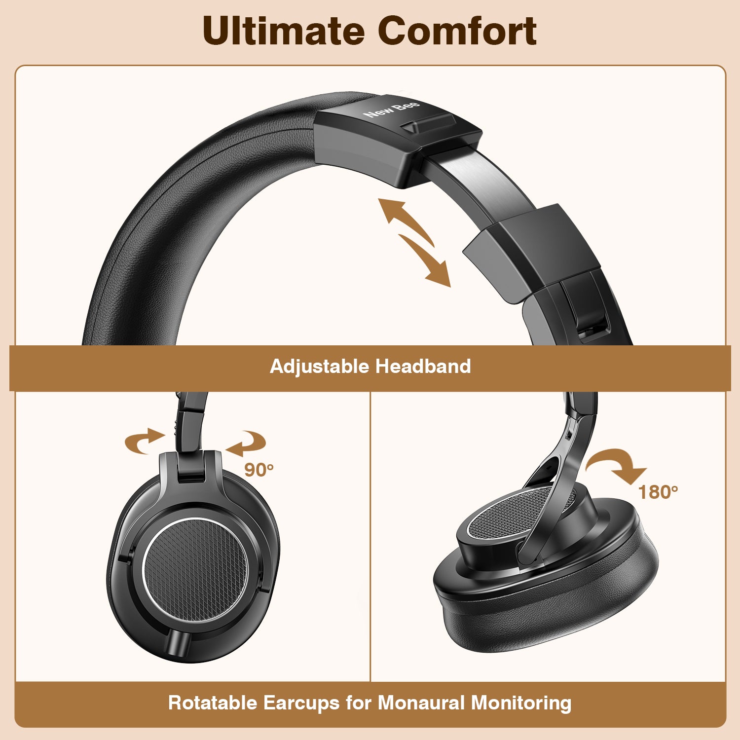 Wired Over Ear Headphones with 50mm Drivers Studio Monitor New Bee