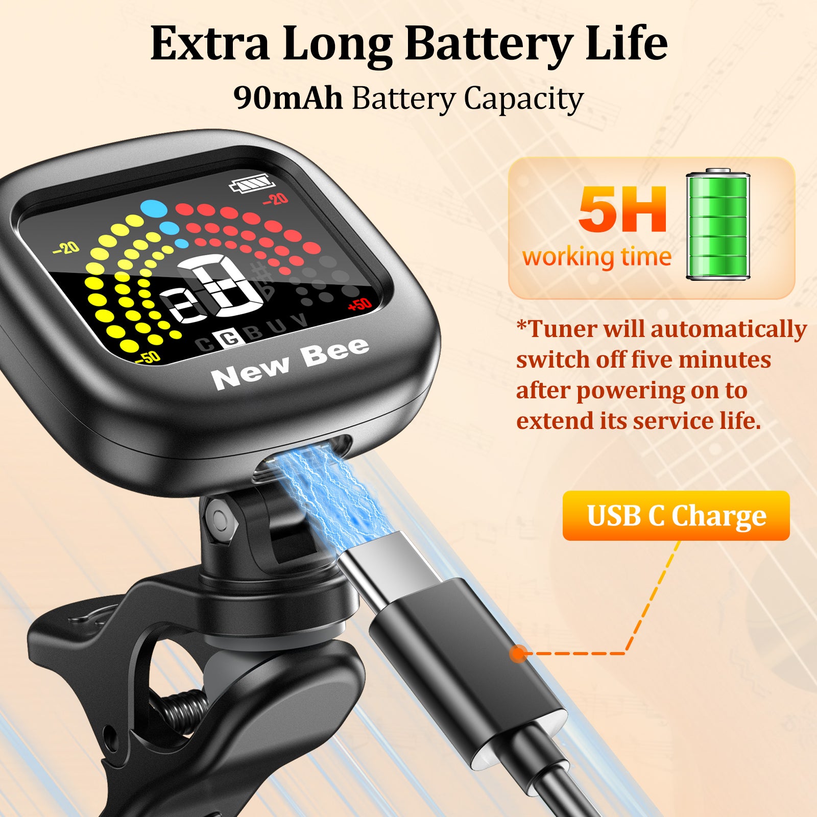 New Bee Guitar Tuner Rechargeable GT40