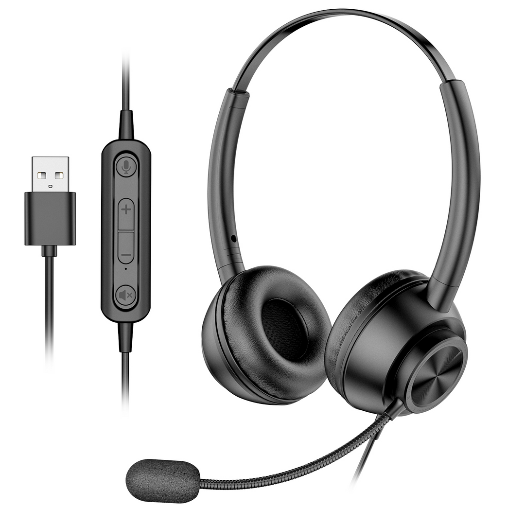 New Bee USB Headset in-Line Call Controls Headset 270° Rotation Light