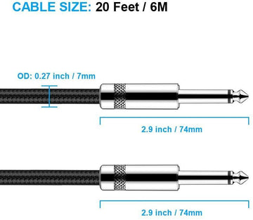 6m Guitar Lead 1/4 Inch Jack to Jack Audio Cable