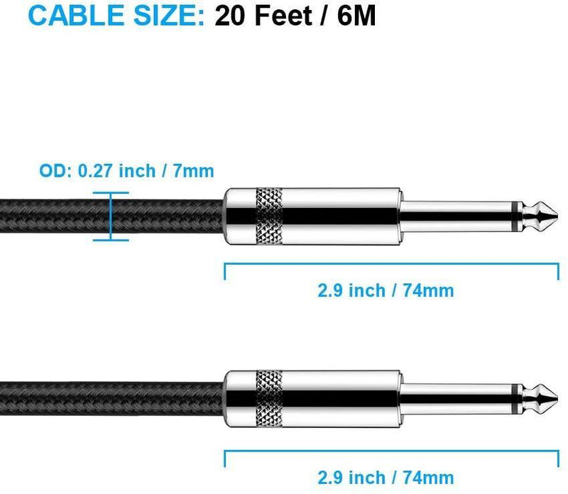 Guitar Cable 20 ft New Bee Electric Instrument Cable Bass AMP Cord 1/4 Straight to Straight for Electric Guitar, Bass Guitar, Electric Mandolin, Pro Audio