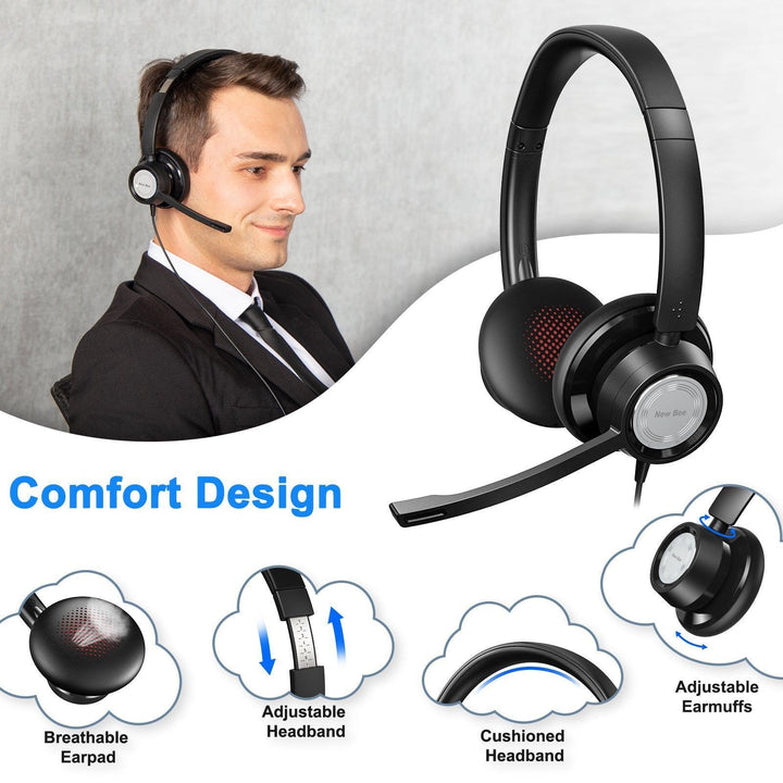 USB Office Computer Headset H362 5 Pack - New Bee