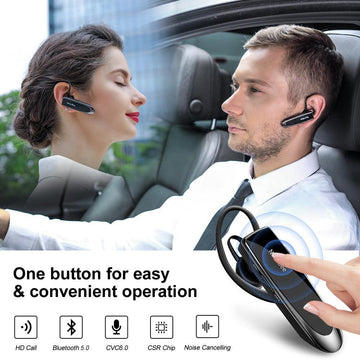 New bee [2 Pack] Bluetooth Earpiece V5.0 Wireless Handsfree Headset 24 Hrs  Driving Headset 60 Days Standby Time with Noise Cancelling Mic Headsetcase
